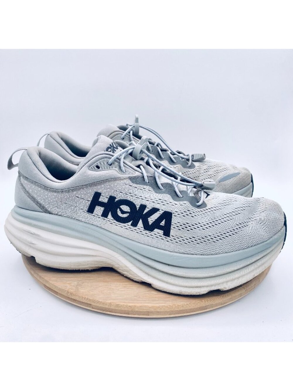 Hoka Bondi 8 Running Shoes Mens 12EE Gray Mesh Comfort Sneakers Trail Gym